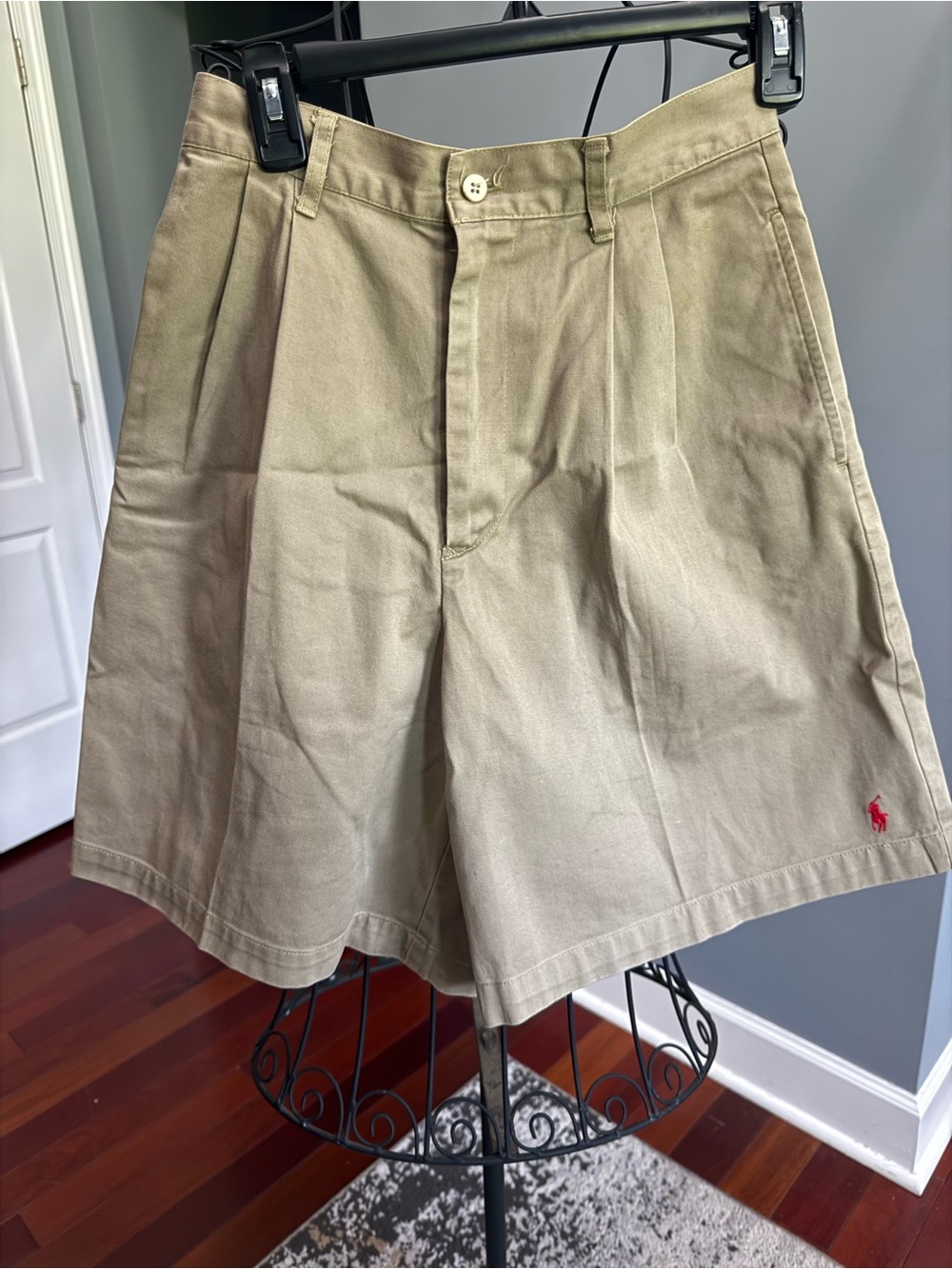 Ralph Lauren Khaki Women's Flat Front Shorts with Red Polo Logo